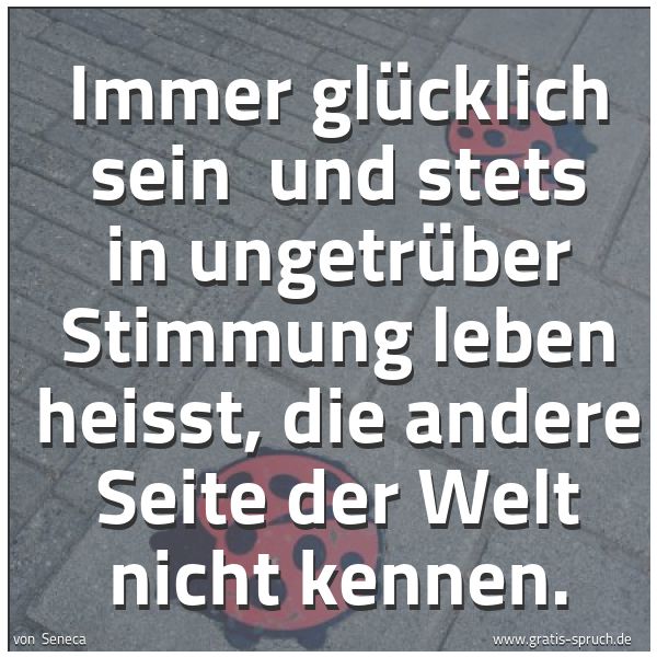Spruchbild mit dem Text 'Immer glücklich sein 
und stets in ungetrüber Stimmung leben heisst,
die andere Seite der Welt nicht kennen.'