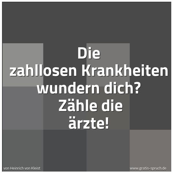 Spruchbild mit dem Text 'Die zahllosen Krankheiten wundern dich? 
Zähle die Ärzte!'