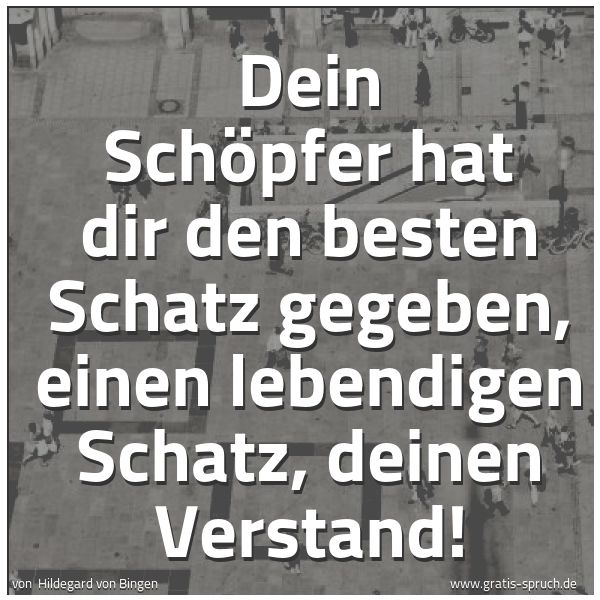 Spruchbild mit dem Text 'Dein Schöpfer hat dir den besten Schatz gegeben,
einen lebendigen Schatz, deinen Verstand!'