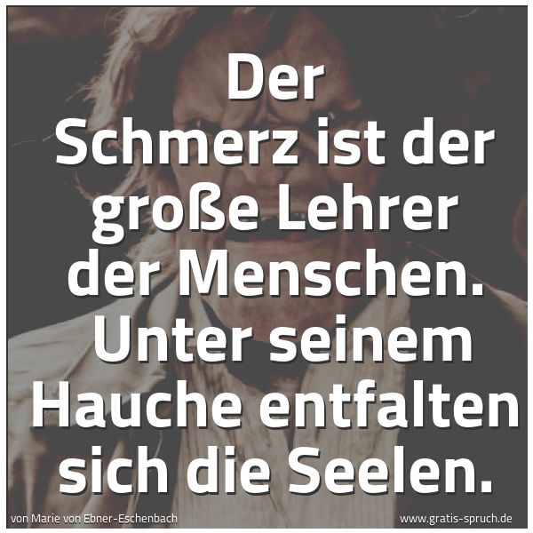 Spruchbild mit dem Text 'Der Schmerz ist der große Lehrer der Menschen. 
Unter seinem Hauche entfalten sich die Seelen.'
