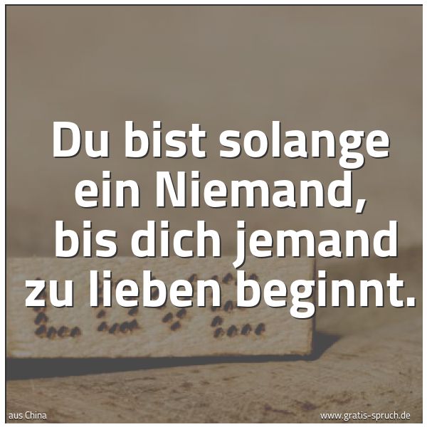 Spruchbild mit dem Text 'Du bist solange ein Niemand,
 bis dich jemand zu lieben beginnt.'