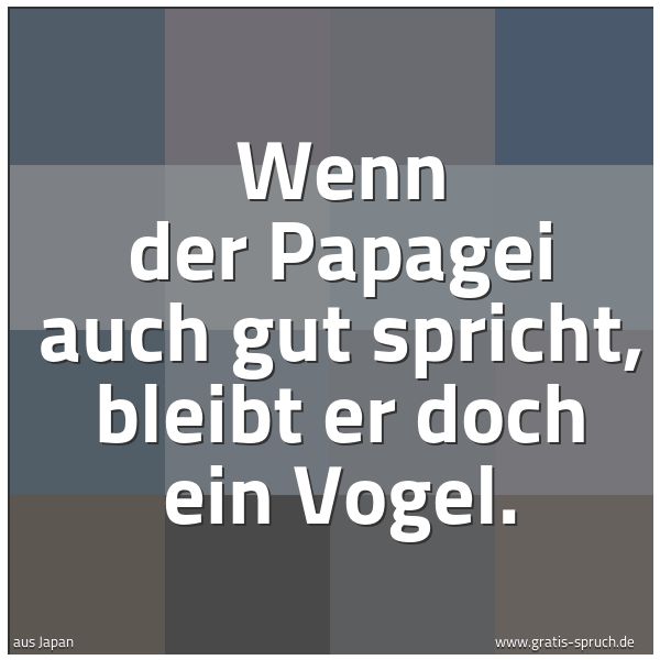 Spruchbild mit dem Text 'Wenn der Papagei auch gut spricht, bleibt er doch ein Vogel.'