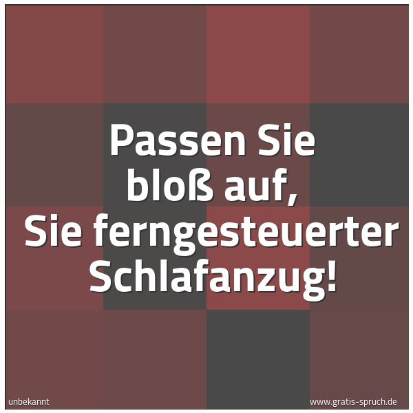Spruchbild mit dem Text 'Passen Sie bloß auf, Sie ferngesteuerter Schlafanzug!'