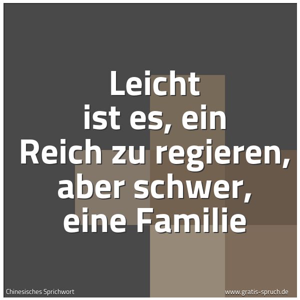 Spruchbild mit dem Text 'Leicht ist es,
ein Reich zu regieren,
aber schwer, eine Familie'